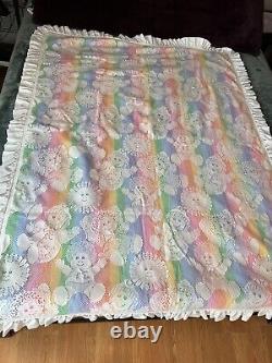 Vintage Handmade quilt 66 X 44 Lace With Rainbow backing/ Purple Backside