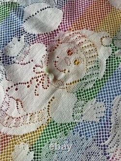 Vintage Handmade quilt 66 X 44 Lace With Rainbow backing/ Purple Backside