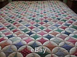 Vintage Handmade quilt Modified Cathedral Windowith / 96 x 100 Beautiful