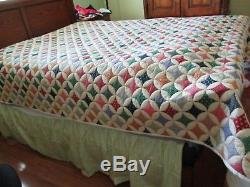 Vintage Handmade quilt Modified Cathedral Windowith / 96 x 100 Beautiful