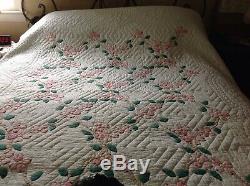 Vintage Handmade quilt pink dogwood 74 X 90 Estate sale