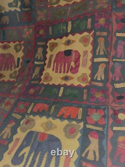 Vintage Handmade quilt top RARE DESIGN 100s of Appliques Elephants People Flower