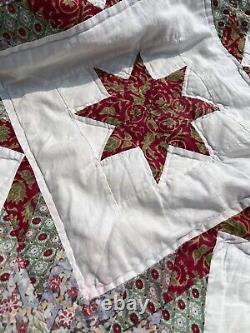 Vintage Handsewn Star Patchwork Quilt 80 X 80