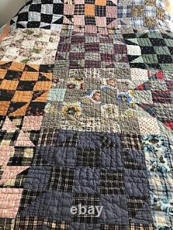 Vintage Handstitched Handmade Quilt Small Squares 77x65 Patchwork