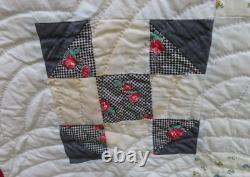 Vintage Handstitched Patchwork Quilt Unused 90x80 Multicolor w Red Trim