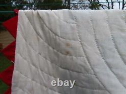 Vintage Handstitched Patchwork Quilt Unused 90x80 Multicolor w Red Trim