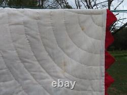 Vintage Handstitched Patchwork Quilt Unused 90x80 Multicolor w Red Trim