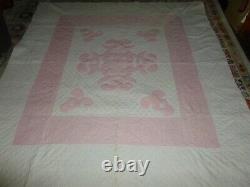 Vintage Hawaiian Pink Medallion Quilt Exquisite Hand Quilted Sewn 68x78