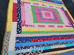 Vintage Heavy Hand Stitched Colorful Patchwork Quilt 104 X 102