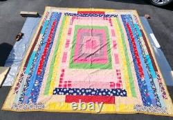 Vintage Heavy Hand Stitched Colorful Patchwork Quilt 104 X 102