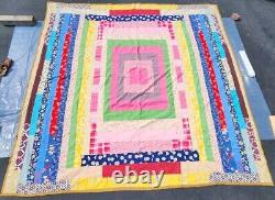 Vintage Heavy Hand Stitched Colorful Patchwork Quilt 104 X 102