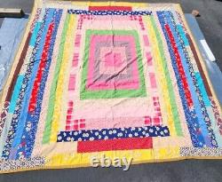 Vintage Heavy Hand Stitched Colorful Patchwork Quilt 104 X 102