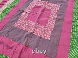 Vintage Heavy Hand Stitched Colorful Patchwork Quilt 104 X 102