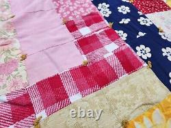 Vintage Heavy Hand Stitched Colorful Patchwork Quilt 104 X 102