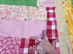 Vintage Heavy Hand Stitched Colorful Patchwork Quilt 104 X 102