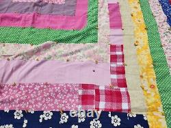 Vintage Heavy Hand Stitched Colorful Patchwork Quilt 104 X 102