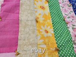 Vintage Heavy Hand Stitched Colorful Patchwork Quilt 104 X 102