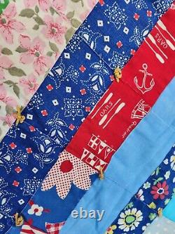 Vintage Heavy Hand Stitched Colorful Patchwork Quilt 104 X 102