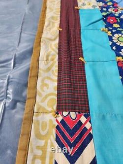 Vintage Heavy Hand Stitched Colorful Patchwork Quilt 104 X 102