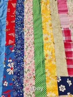 Vintage Heavy Hand Stitched Colorful Patchwork Quilt 104 X 102