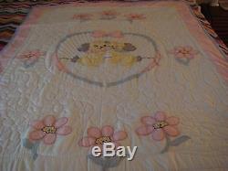 Vintage, Heirloom handmade appliqued baby quilt