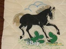 Vintage Horse Quilt Hand Painted Hand Made 70x84 mares foals brown black gray