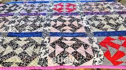 Vintage Hot Pink Backed Preppy Handmade Quilt 74 By 60 Reversible Groovy WOW