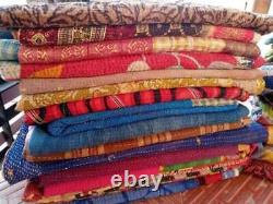 Vintage Kantha Quilt Indian Reversible Throw Handmade Blanket Wholesale Lot