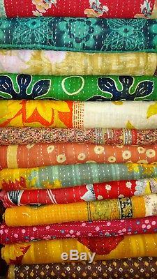 Vintage Kantha Quilt Reversible Throw Gudri Wholesale Handmade Indian Lot 10 pcs