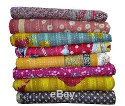 Vintage Kantha Quilt Reversible Throw Gudri Wholesale Handmade Indian Lot 10 pcs