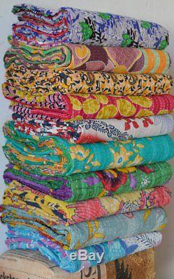 Vintage Kantha Quilt Reversible Throw Gudri Wholesale Handmade Indian Lot 5 PCS