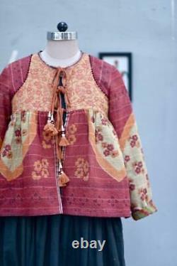 Vintage Kantha Quilted Boho Cropped and Flared Jacket