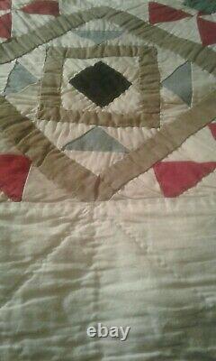 Vintage King Triangle Patchwork Quilt Handmade Hand Stitched Large 72 x 84