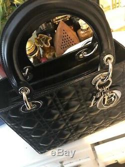 Vintage Lady Dior Handbag Cannage Quilt Patent Medium with Silver hardware