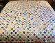 Vintage Large Cathedral Window Quilt Hand Pieced Muslin Calico Prints 69x88