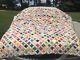 Vintage Large Cathedral Window Quilt Hand Made 84 X 80 Colorful Award Winner