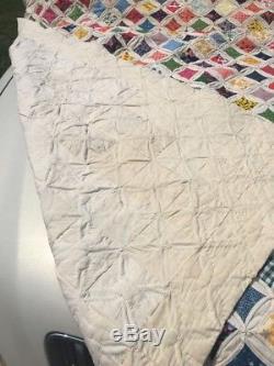 Vintage Large Cathedral Window Quilt Hand Made 84 X 80 Colorful Award Winner