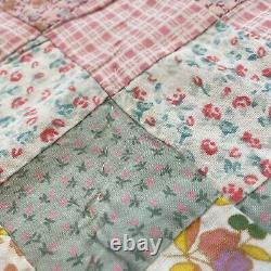 Vintage Large Diamond Flour Sack QUILT, 2x2 sq Hand Quilted Pink Yellow Blue