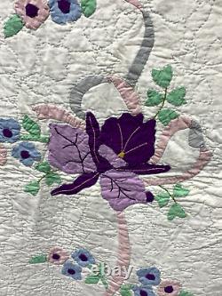 Vintage Lee Wards Orchid Applique Kit Quilt Multicolor 74 x 88