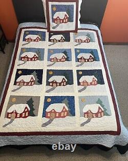 Vintage Log Cabins in Winter Quilt 12 Squares 80 x 64 with Pillow Sham