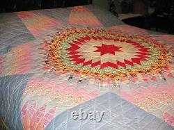 Vintage Lone Star Patchwork Multi Color Quilt Quilts Cotton Handmade 83 L 76 W
