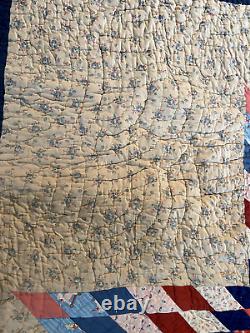 Vintage Lone Star Patchwork Quilt Handmade 70x78 Estate As Is