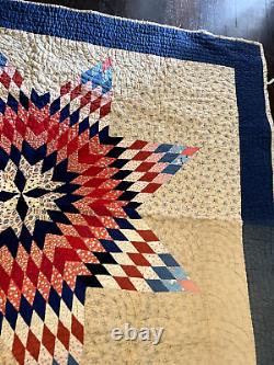 Vintage Lone Star Patchwork Quilt Handmade 70x78 Estate As Is