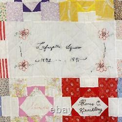 Vintage Lrg QUILT Hand sewn quilted Signatures LaFayette Patchwork Flour RARE