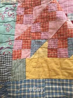 Vintage Machine Stitched Handmade Patchwork Quilt Reversible Star Twin/Full
