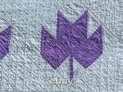 Vintage Maple Leaf Quilt Purple White Hand Stitched Dated 1933 75 x 85 Detailed