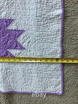 Vintage Maple Leaf Quilt Purple White Hand Stitched Dated 1933 75 x 85 Detailed