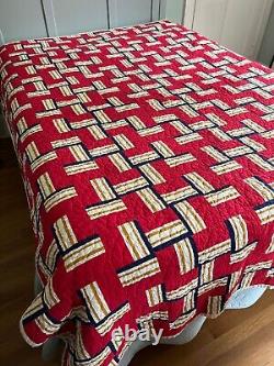 Vintage Mid Century Modern Handmade Geometric Color Block Quilt ZZ147