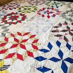 Vintage Multi Color Hand Stitched Patchwork Quilt Full Twin Handmade 66 X 82