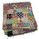 Vintage Multicolor Handmade Quilt Floral Checked Mixed Patterns Yarn Fringe Vtg